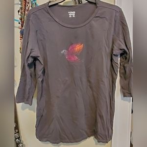 Top Columbia xl grey with bird print 3/4 sleeve